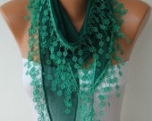 Emerald Green Scarf - Summer Scarf -Cotton Cowl Scarf - Shawl with Lace Edge -fatwoman - Bridesmaids Gifts - fatwoman Emerald Green Scarf - Summer Scarf -Cotton Cowl Scarf - Shawl with Lace Edge -fatwoman - Bridesmaids Gifts - fatwoman