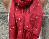 Red Shawl Scarf -  Cowl Scarf - fatwoman bridesmaid gift
