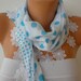White Scarf - Cotton Scarf - Headband Necklace Cowl with Lace Edge Gift - Polka dot