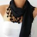 Women Pashmina  Scarf  - Cotton Scarf - - Cowl with Lace  Edge - Black - fatwoman