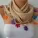 Beige Scarf  - Pashmina  Scarf -  Cowl with Lace Felt Colorful Flower Edge  -