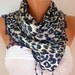 Leopard Women Scarf - Cowl with Lace - Air Force Blue
