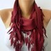 Burgundy Scarf - Pashmina Scarf - Cowl Scarf with Lace Edge - fatwoman
