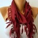 Burgundy Scarf - Pashmina Scarf - Cowl Scarf with Lace Edge - fatwoman
