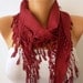 Burgundy  Scarf  - Pashmina  Scarf - Cowl with Lace Edge   -