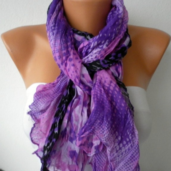 Purple Leopard Women Shawl Scarf -  Cowl  - Multicolor - fatwoman