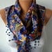BIG SALE Blue Paisley Scarf - Floral Scarf - Shawl Scarf - Women Scarf - Cowl with Lace - Multicolor