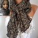 Leopard Scarf - Cotton Scarf -  Cowl with Lace Edge Head cover - Head Scarf  - fatwoman