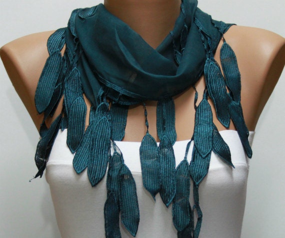 Scarf , Emerald Green Cotton Scarf Woman Cowl