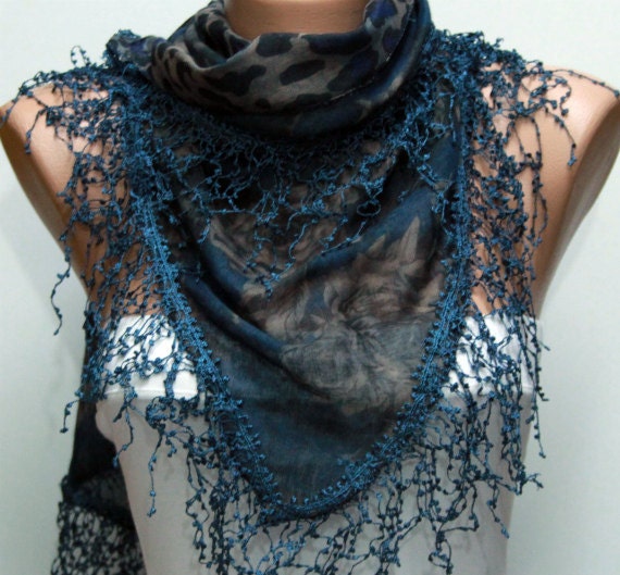 Multicolor Scarf -  Cowl with Lace Edge by Fatwoman
