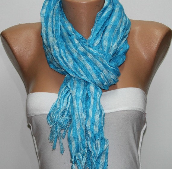 Plaid Blue Shawl Scarf - Cowl