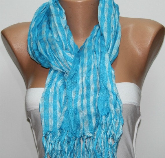Plaid Blue Shawl Scarf - Cowl