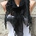 Black Shawl Scarf - Cowl with Lace Edge
