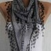 Gray Plaid  Scarf -  Cotton Scarf  Cowl Scarf with  Lace Edge - fatwoman