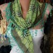 Pistachio Plaid  Scarf -  Cotton Scarf  Cowl with  Lace Edge