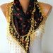 BIG SALE Polka Dot  Scarf -  Cotton Scarves - Cowl with  Lace Edge - black