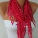 Hot Pink  Scarf - Pashmina Scarf  -  Cowl Scarf  with Lace Edge - - fatwoman