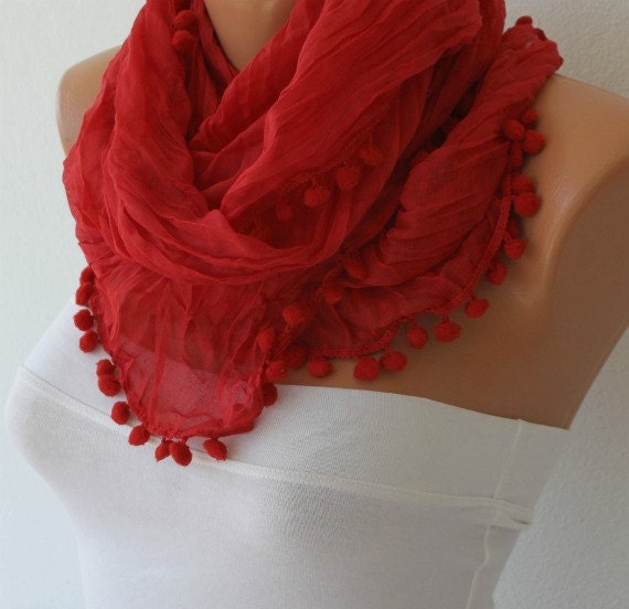 Red - Shawl Scarf -  Cowl