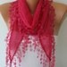 Hot Pink  Scarf  - Cotton  Scarf -  Shawl - Cowl with Lace Edge   - fatwoman