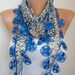 Gray Blue Scarf Shawl Cowl with  Lace Edge