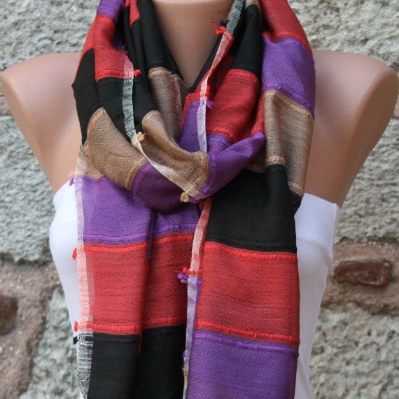 Multicolor Silk Shawl Scarf -  Cowl