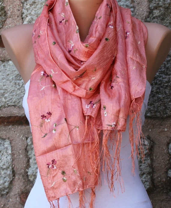 Graduation Gifts - Tea Rose  Scarf  - Shawl Scarf -  Cowl Scarf - Bridesmaid Gift - fatwoman