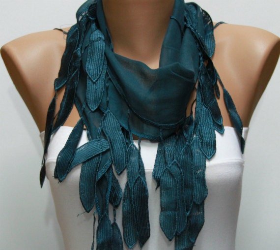 Scarf , Emerald Green Cotton Scarf Woman Cowl