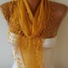 Cotton  Scarf - Shawl -  Cowl with Lace Edge   - Mustard - fatwoman