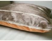 Striped Faux Fur / Honey Orange Velvet Pillow