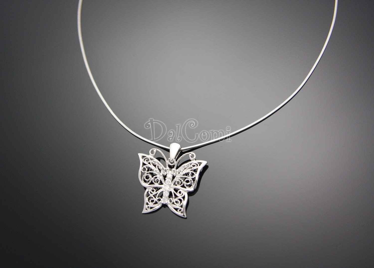 FIRESALE)  B01-High-Polished 925 Sterling Silver Butterfly Pendant Necklace with CZ