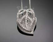 FIRESALE)  B25-Luxurious CZ Detailed Silver Leaf Pendant Necklace