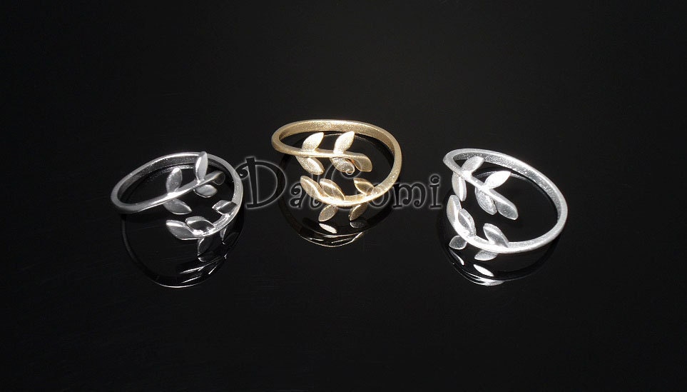 C17-Popular Half Matte Silver Willow Leaf  Adjustable Ring