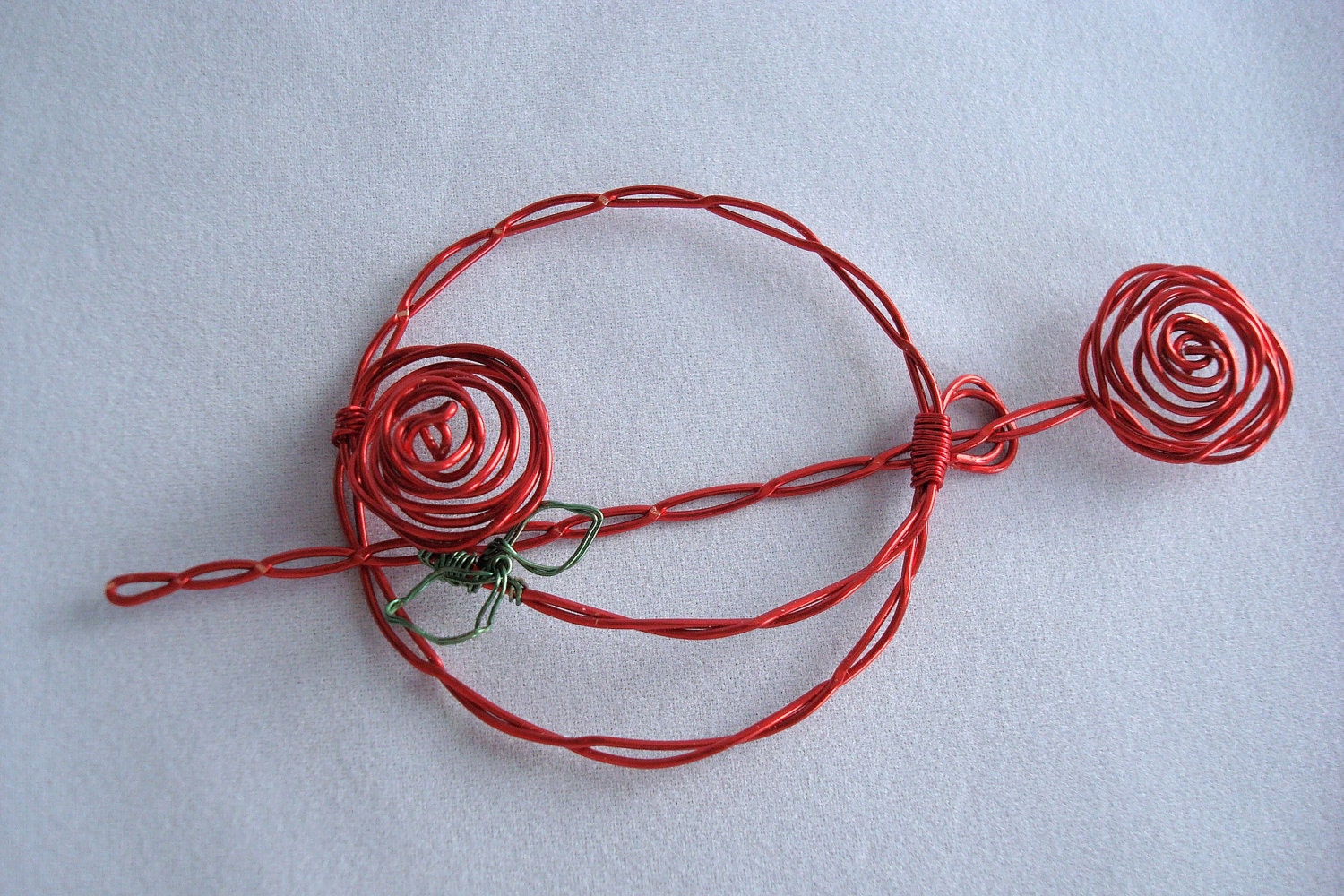 Hair Pin/Shawl Pin- Barrette, Wire Wrapped, Rose, Red, Copper Wire - gulickkr Hair Pin/Shawl Pin- Barrette, Wire Wrapped, Rose, Red, Copper Wire - gulickkr