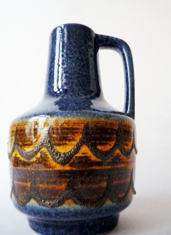 Vintage Blue VEB Haldensleben Fat Lava Vase