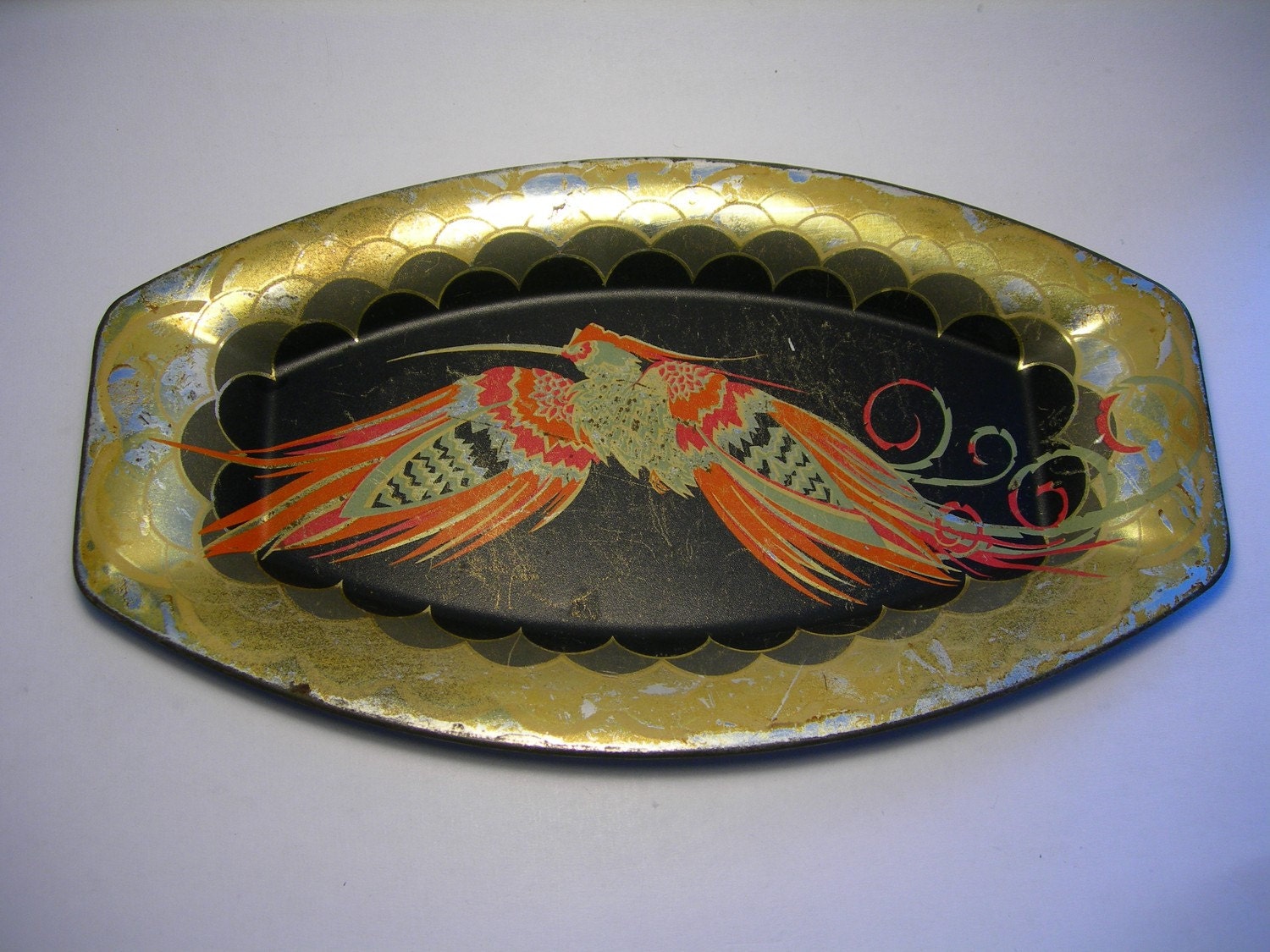 Vintage Metal Tray Bird Design