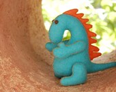 Turquoise and Orange Felted Dragon Toy -- Handmade Pure Merino Wool -- Chinese Zodiac Animal