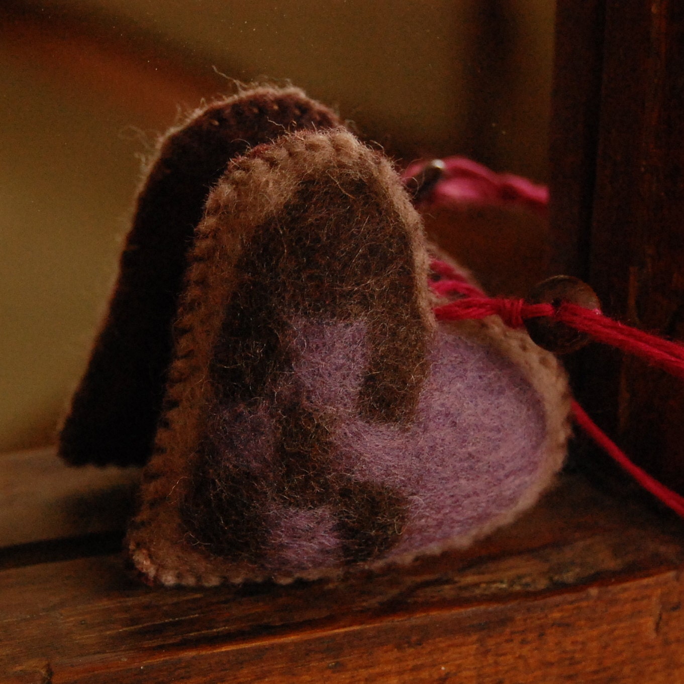 ON SALE Felt Heart Handmade in Canada Pure Wool Lilac Dark Brown and Beige OOAK