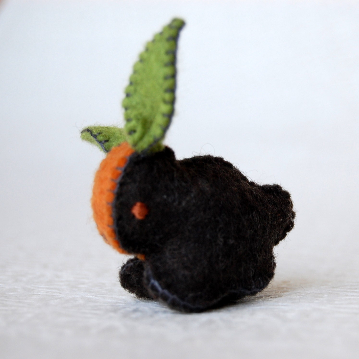 Black Felted Baby Carrot Bunny Rabbit -- Wool Toy Handmade Felted BABY SHOWER GIFT