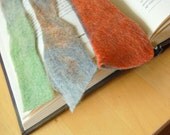 Felted BOOKMARKS Set of Three Handmade Pure Wool Green Orange Grey Beige Light Blue-- Ideal Birthday Gift for Readers