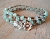 Boho beaded crochet necklace / 3x bracelet / 2x anklet - Laguna Beach - Thai Silver, bohemian, seafoam green, Shabby surfer chic, summer