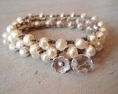 Pearl crochet necklace or wrap bracelet 'Uptown Bohemian' rustic Thai Silver flower dangle, cream, ivory, luxe shabby boho chic