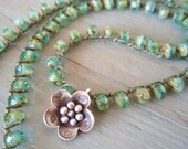 Green crochet necklace- LilyPond - Thai silver flower, teal green, aqua blue, water colors, crochet jewelry, earthy boho chic