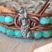 Mermaid leather wrap bracelet -Tahitian Mermaid - distressed leather, aqua chalcedony opal like czech glass, seafoam green, boho beach wrap