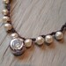 Bohemian pearl crochet necklace - UpTown Boho Girl - Sterling Silver bezel CZ solitaire pendant, cream pearls, classic boho chic