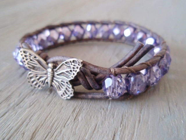 RESERVED for COURTNEY Butterfly leather bracelet 'Lavender in Flight', metallic lilac, amethyst, purple, nature lover, pastel