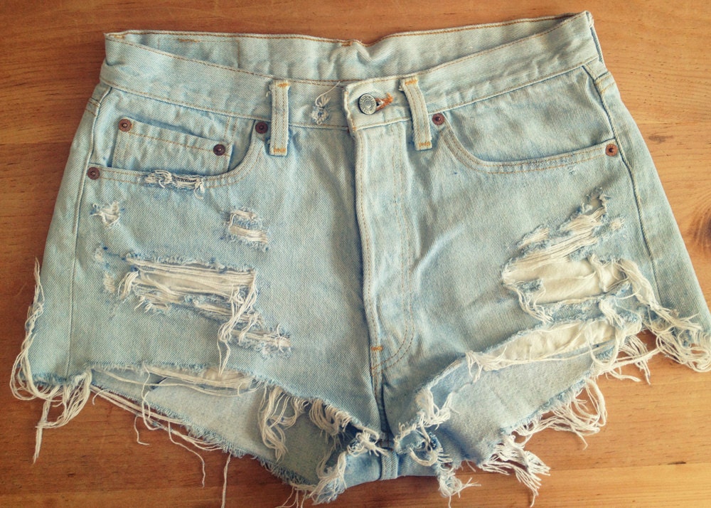 High waist denim shorts, lace heart pockets (Size MEDIUM)