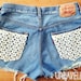 Destroyed High Waisted Shorts, Levis, Lace Pockets (Size MEDIUM- LARGE) 1040