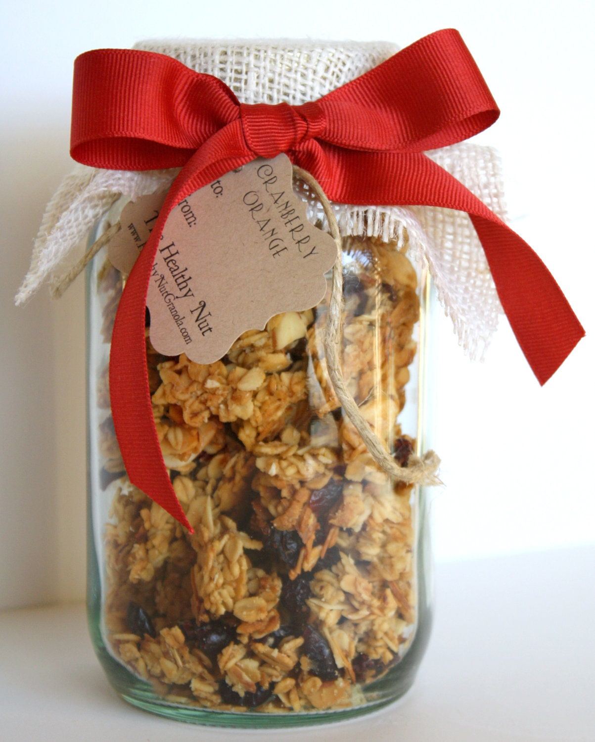 Cranberry Orange Gourmet Granola Gift Jar - All natural & vegan - almonds, cranberries, orange, oats