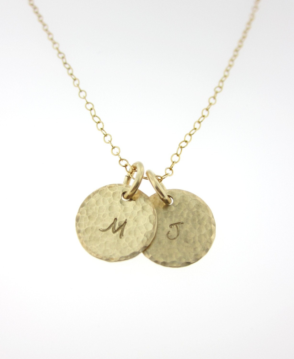 Hammered 14K Gold Filled Disc Two Initals Necklace