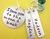I Love you to the Moon and Back Sterling silver charm Necklace with Moon and Star Charm, pearl or birthstone
